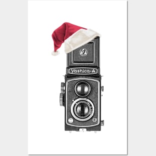 Christmas Vintage Camera with Santa hat Posters and Art